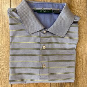 Bobby Jones Polo Shirt Mens Medium Light Blue with Blue and‎ Yellow Striped